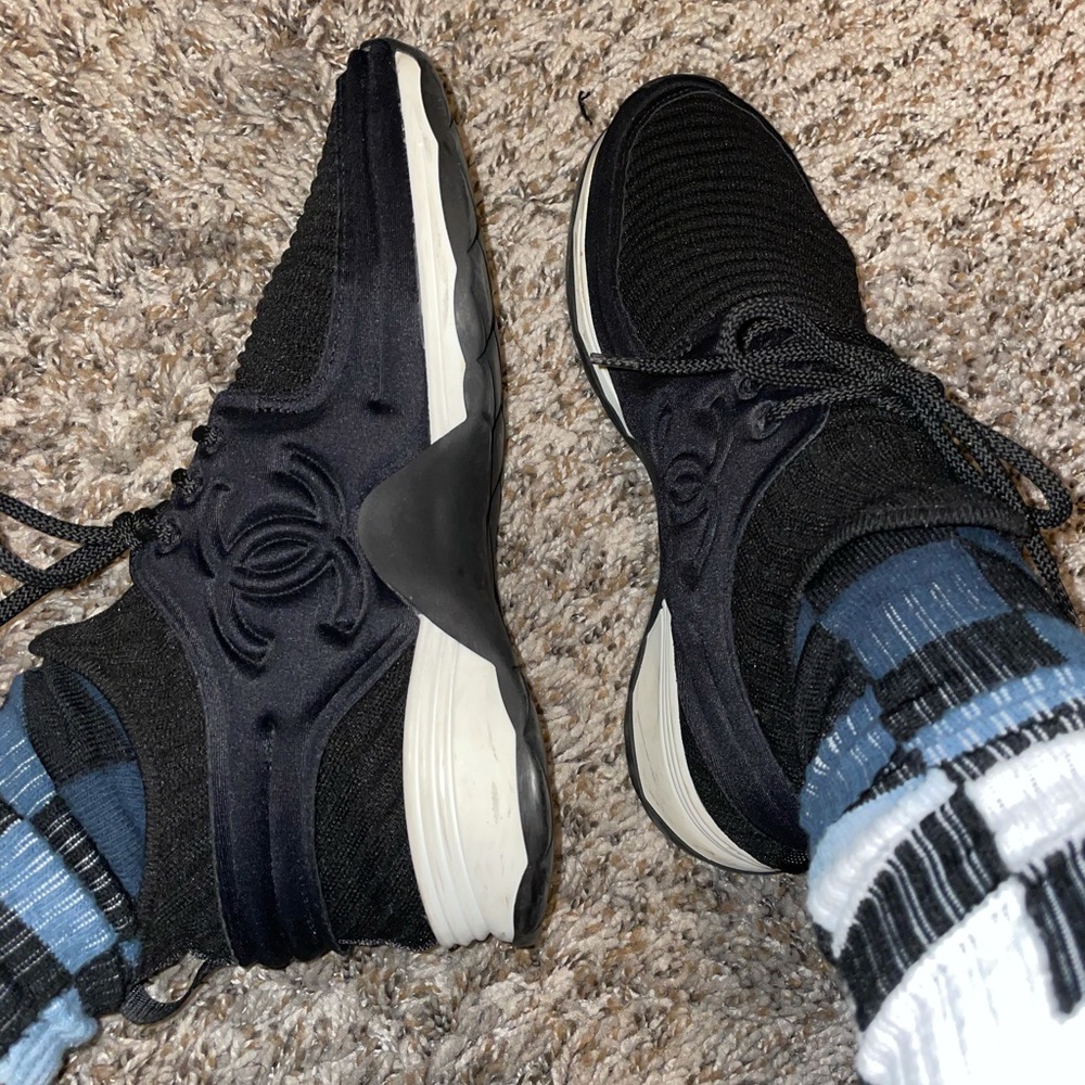 Chanel Black Stretch Fabric and Satin Sneakers - Picture 7 of 10